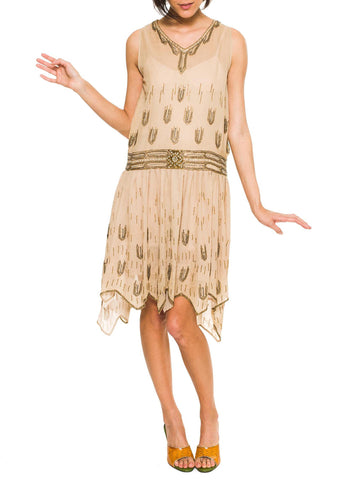 1920s Beaded Silk Flapper Dress