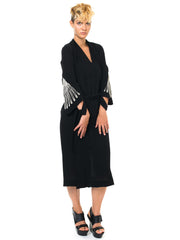 1930s Elegant and Proper Black Maxi Dress with a Subtle White-embroidered Element