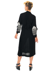 1930s Elegant and Proper Black Maxi Dress with a Subtle White-embroidered Element