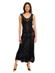 1930s Long Ribbon Knit Dress With Hand Painted Flowers