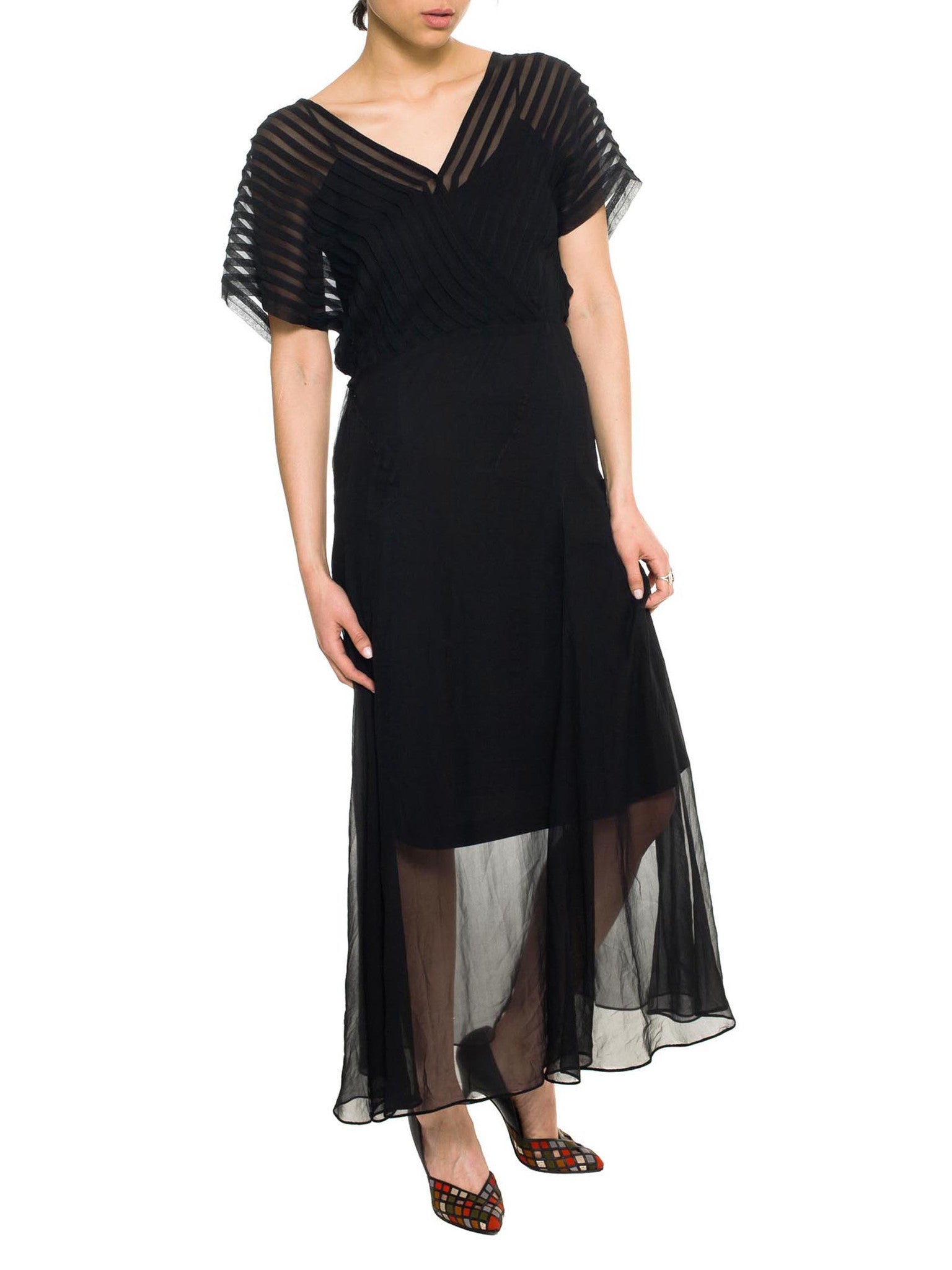 1930s Bias Cut Silk Chiffon Gown