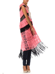1920’s Jazzy Vintage Pink and Black Long Knit Fringe Vest