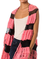 1920’s Jazzy Vintage Pink and Black Long Knit Fringe Vest