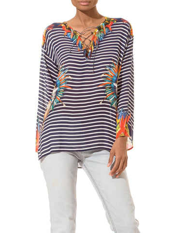 Jean Paul Gaultier "The Love Boat" Inspired Feather Tribal Print Top