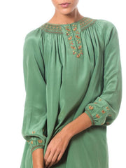 1920’s Liberty & Co. Green Silk Embroidered Peasant Dress