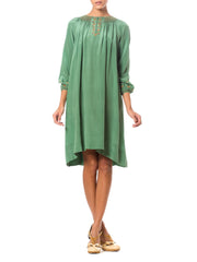 1920’s Liberty & Co. Green Silk Embroidered Peasant Dress