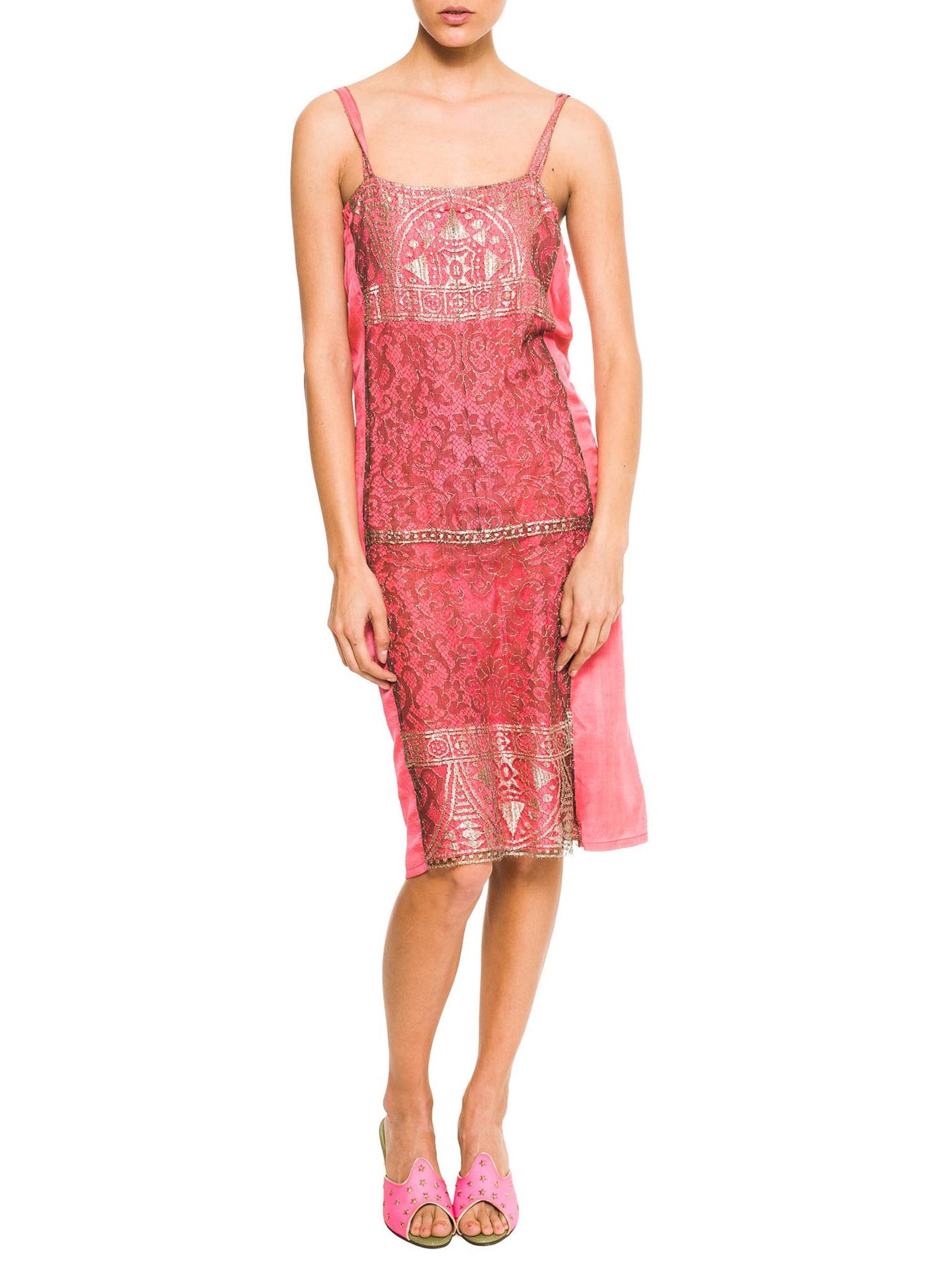 1920s Art Deco Silver Lamé Lace Dress