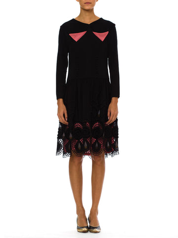 1920s Vintage Black Silk Dress with Velvet Appliques