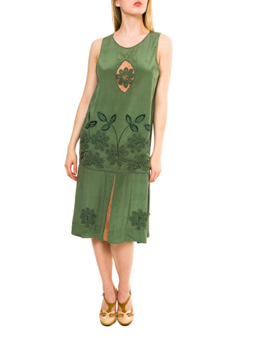 1920s Hand Embroidered Silk Dress
