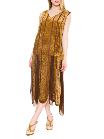 1920s Silk Velvet And Chiffon Dress