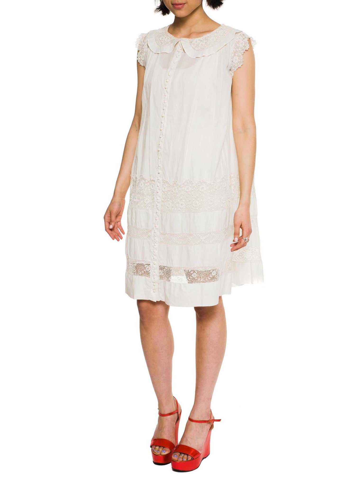 1920s Baby Doll Irish Crochet Detailed Dress