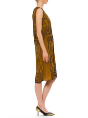 1920s Vintage Brown Dress with Blue Beading